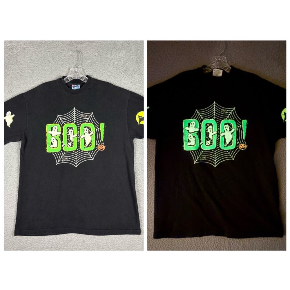 Vtg Glow In The Dark Ghost Boo T-shirt Men’s Large Faded Halloween Horror USA